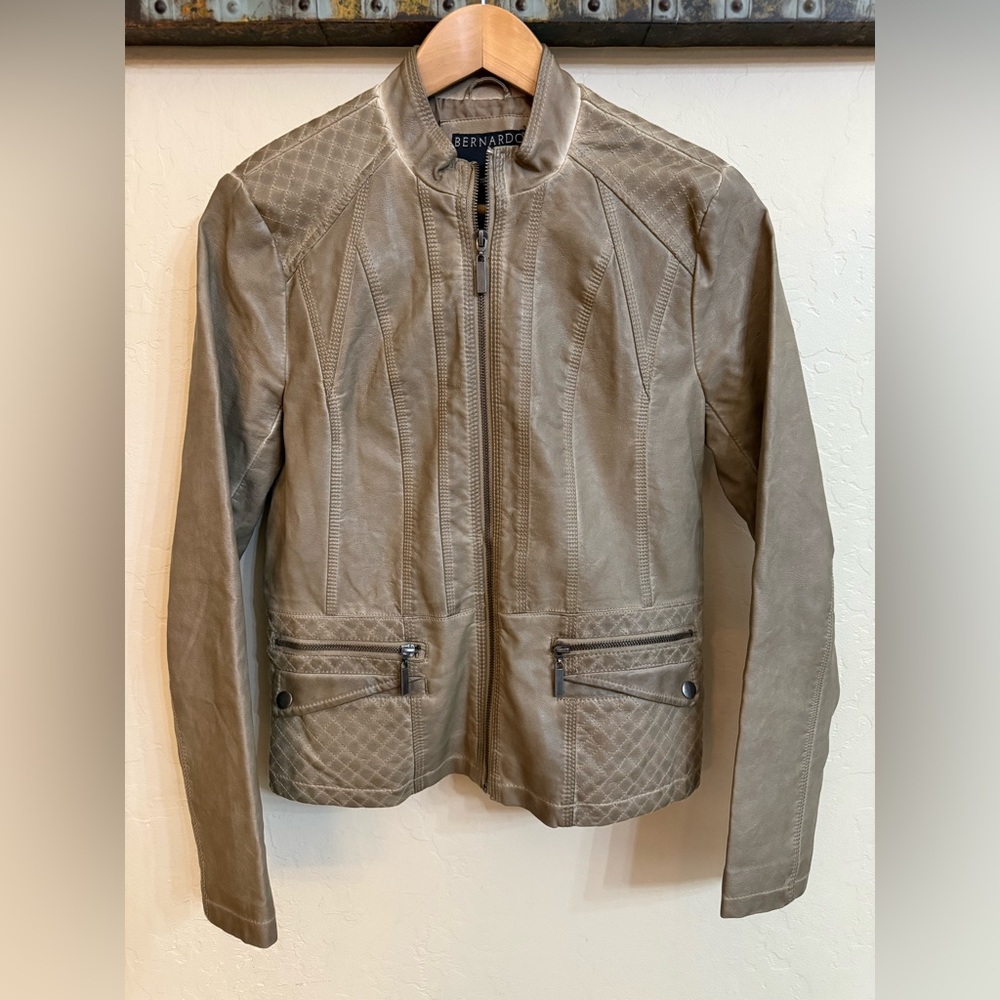 Vintage Bernardo Women's Beige Faux Leather  Bolero Biker Jacket